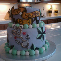 Tattoo Birthday Cake Fondant cake, decorated with "tattoo" inspired designs, anchor, stars, skull and roses. The client is a big Green Day fan so the...