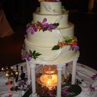 Fondant Drapes With Flowers Cake over fountain