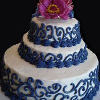 Periwinkle Swirl Cake Periwinkle & white buttercream b-day cake for a good friend. Organic zinnias from my garden on top.