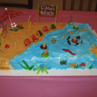 Libby's Beach My daughter wanted a beach theme, so we used a variety of candy/cookies to create this beach scene. We had pretzel beach chairs, roll-up...