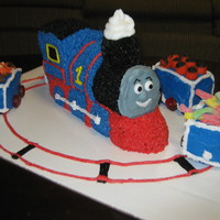 Thomas The Train Found a great train 3-D cake pan and then decorated it like Thomas the Train. Included doubled up mini loafs to make the train cars which I...