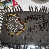 Murder Mystery I made this cake for a murder mystery halloween party. It's chocolate with raspberry filling and chocolate ganache frosting. First...