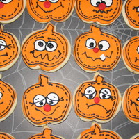 Halloween Pumpkin Cookies NFSC (first time using this recipe and it was great!) with RI and fondant. Cutout sugar cookies are so much work, but so worth it when they...