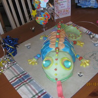 Daugher's Chameleon Cake First cake with fondant. Had glowing eyes. My 11yr DD loved it. Thanks for the idea from another post on CC.