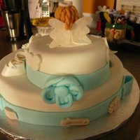 Baptism Cake Baptism cake for a baby boy. The precious little angle was made from gum paste - ditto with the little details on the side of the cake and...