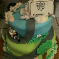 Heaven Ascent I made this cake for a friend who recently lost his biker brother bobo. this was a reperesentation of him cruz'n to heaven. mostly...