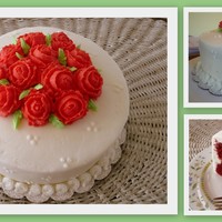 Roses Are Red Final cake for wilton course 1. It's a red velvet cake with cream cheese filling