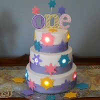 Snowflake Cake I made this cake for a cousin turning one. Balloon lights were used to illuminate the snowflakes.