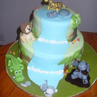 Jungle Cake for my sister's baby shower. the crocodile is eating a bunny as a tribute to my first cake ever which was a giant crocodile eating a...