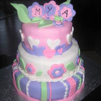 New Baby Cake Three tier cake. Fondant covered and decorated.