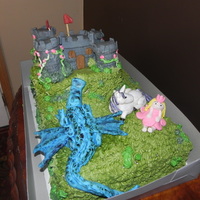 Dragon Unicorn And Castle-Mythical buttercream icing with fondant decorations