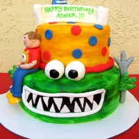Monster Cake Made this monster cake for a friend who's little boy is turning 4. Covered in fondant and then sponged the color on with water for a...