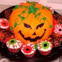 Jack-O-Lantern Black and orange marble cake. With cream cheese frosting.