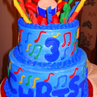 Elmo Strawberry and white swirl cake, with creamcheese and almond frosting. With hand sculpted Elmo,drum and music notes.