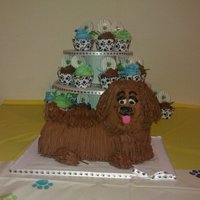 Puppy Dog Birthday Party Cake And Cupcakes hannah's birthday party, cake and cupcakes, cupcakes were pink lemonade and aussie choc mud, cake is choc mud covered with buttercream...
