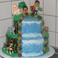 Diego Birthday Cake 2 tier Jungle theme Diego birthday cake. Everything is in buttercream except rocks which are MMF and the figures which are plastic....
