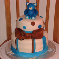 "baby Bear" Baby Shower Cake 2 Tier Confetti Cake covered in MMF. Decorated with MMF. First Fondant Character! I thought it turned out ok =) Colored with airbrush...
