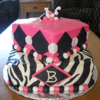 Pink, Black And White Zebra Cake I covered this cake with butter cream and detailed it with home made marshmallow fondant. It was perfect for a 12 year old birthday girl!