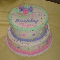 Birthday Cake CHANTILLY CREAM WITH TRES LECHE (3 MILKS) CAKE. LOWER LAYER FILLING IS VANILLA CUSTARD W/ STRAWBERRIES AND TOP LAYER FILLING IS DULCE DE...