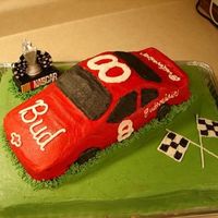 Nascar Birthday 11x15 sheet, carved race car to look like Dale Jr's.