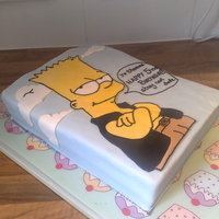 Bart Simpson Just a plain sheet cake with picture of Bart simpson cut out of fondant.