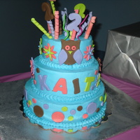 Fondant Buttercream Birthday Cake Owl Theme french vanilla layer, chocolate layer for grandaughters 2nd birthday. buttercream with fondant decorations