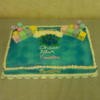 Baby Shower Cake Baby Shower cake I made for my sister, butter cream icing and I used a aerosol can of blue cake paint to color it blue, The blocks are...