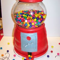 Bubblegum Machine Cake The top is cake and the bottom in cake covered in fondant,the globe is glass with real gumballs.....It was what my daughter wanted for her...