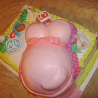 Pink Baby Shower I made this for a friend's baby shower..this is my 2nd one, first girl one. Fondant figurines, ball pan belly, cupcake chest.