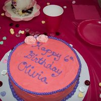 Olivia's Birthday Cake Just a pink cake for my daughter. My ten year old daughter did the roses!
