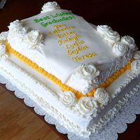 White 2-Tier Graduation Cake I made this cake for a friend's daughter's homeschool graduation. All decorations are buttercream, except the scroll, which is...