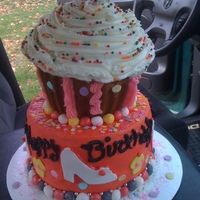Birthday Cake All buttercream with mmf accents. Large cupcake on top
