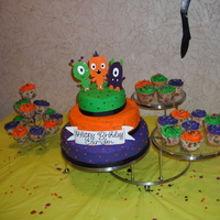 Halloween Birthday This is my second cake...My sister made the banner and monsters from clay...