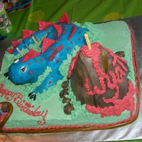 Dinosaur Cake This was a Homemade Chocolate Mayo Cake with a Rice Crispies Treat Dinosaur Covered in MMF. The rest was frosted in Homemade "best...