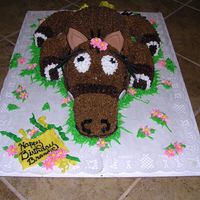 Lazy Horse Cake this was brandi who was getting a horse for her bday....mostly chocolate buttercream micing with fondant ears and tail