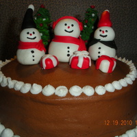 Chocolate Snowmen Choc cake w/ choc fudge frosting. MMF snowmen, sugar ice cream cones with royal icing.