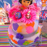 Dora The Explorer Very simple tier cake with a tie-dye patterm.