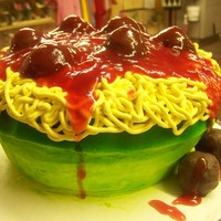 Spaghetti In A Bowl.... just playing around we air brushed the bowl and meatballs are made of cake dough covered in chocolate... i think it looks good...