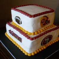 49Ers Cake Marbled cake with buttercream frosting and frozen buttercream transfers. 6 inch and 8 inch tiers