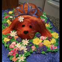 "hoppy" Easter Supposed to be a 3-d Easter bunny...looks more like a puppy! Oh, well! My first attempt at a 3-day cake.