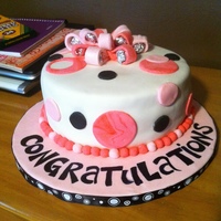 Baby Girl Chocolate cake with chocolate fudge buttercream filling. covered in MMF with fondant accents