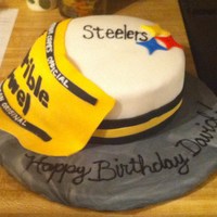 Steelers Birthday birthday cake for my boyfriend's brother... chocolate cake with chocolate fudge filling. covered in fondant.