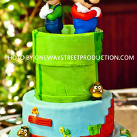 Mario & Luigi Mario Bros groom's cake. chocolate SC cake with chocolate/ kahlua ganache