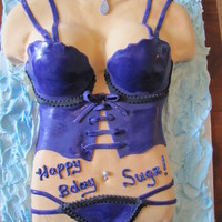 Female Torso Fondant covered cake. Water is buttercream.