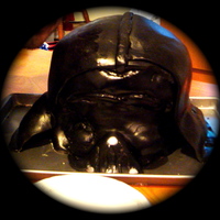 3D Darth Vader I know it is far from perfect but it was my first cake that didn't come straight from the box into the oven, ha. First 3D, first time...