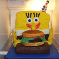 Sponge Bob This big guy looked alot easier than it was, the arms I ran out of time and fondant. The 3 yr old was very happy....most important!