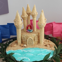 Ariel's Castle Cake Done with the Wilton castle kit. Covered in grahmn cracker sand. Fondant ocean.