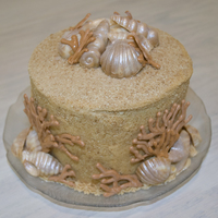 Small Beach Cake With Coral Smaller version of beach cake. Butter pecan with white chocolate/peanutbutter shells and royal icing coral.