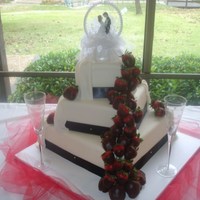 Square With Strawberries White cake covered with MMF. 14, 10, 6