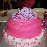 Princess Birthday Cake This cake i did for my little neighbors cake.I did a fake crown on top, hot pink frosting in middle, and white frosting on top.I tipped in...